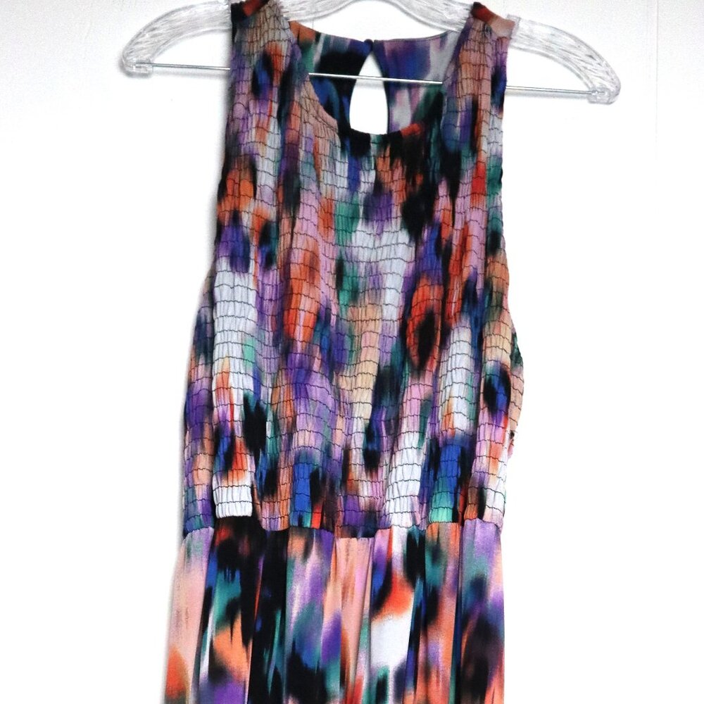 Womens Maggie London Size 10 Watercolor Shirred Maxi Dress Sundress